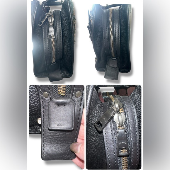 Coach 1941 Rogue 30 LEATHER Bag Satchel Shoulder Tea Rose Appliqué BLK Metallic - Picture 11 of 17